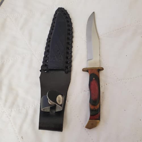 Fixed Hunting Knife Wood Layered Handle Leather Sheath - Thumbnail 4