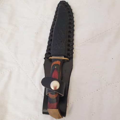Fixed Hunting Knife Wood Layered Handle Leather Sheath - Thumbnail 5
