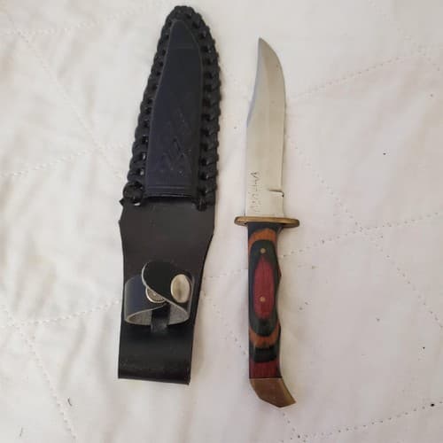 Fixed Hunting Knife Wood Layered Handle Leather Sheath - Thumbnail 3