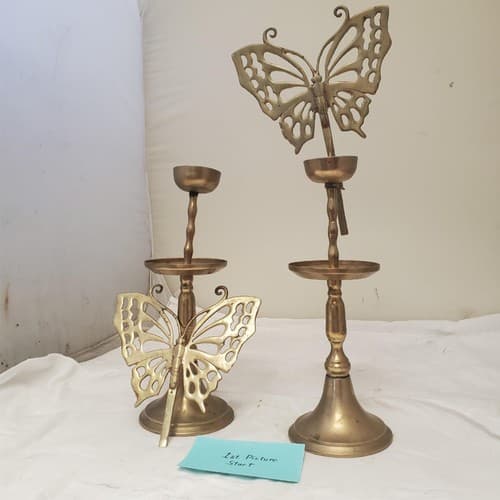 Vintage Asian Brass Candlestick Holder With Butterfly Screen Reflector 21” Tall - Image 1