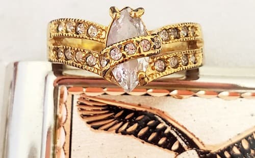 Gold Tone Eagle Money Clip, Marquise Gold Tone Key Pendant & Silver Bells Brooch - Thumbnail 4