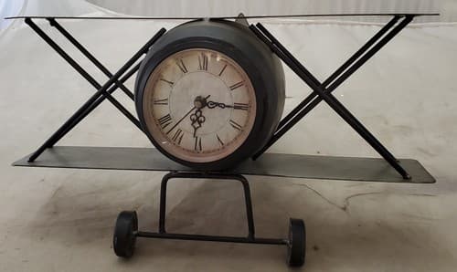 Antique Vintage Airplane-Biplane Metal Table Clock - Image 1