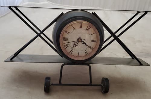 Antique Vintage Airplane-Biplane Metal Table Clock - Thumbnail 6