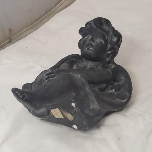 Pair of Black Angel Figurines Harp & Seated Cherub Statues - Thumbnail 5