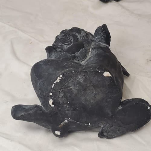 Pair of Black Angel Figurines Harp & Seated Cherub Statues - Thumbnail 6