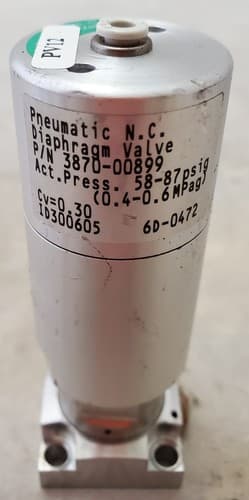 Pneumatic N.C. 3870-00899 Diaphragm Air Valve 58-87 Psig 125 Psig Max Pressure - Image 1