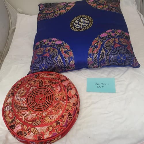 Royal Blue Embroidered Longevit Chinese Silk Pillow & Tibetan handmade Cushion - Thumbnail 2