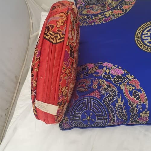 Royal Blue Embroidered Longevit Chinese Silk Pillow & Tibetan handmade Cushion - Image 1