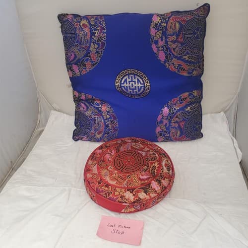 Royal Blue Embroidered Longevit Chinese Silk Pillow & Tibetan handmade Cushion - Thumbnail 7