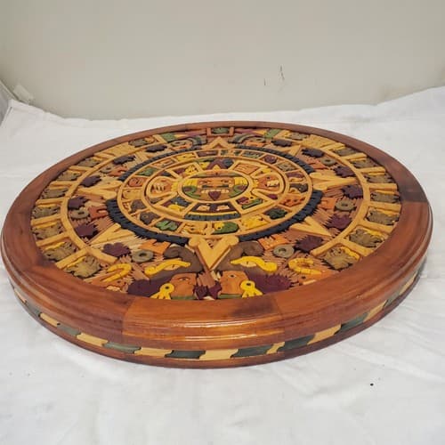 Beautiful Aztec Mayan Calendar Hand Carved Wooden Art - Thumbnail 5