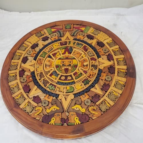 Beautiful Aztec Mayan Calendar Hand Carved Wooden Art - Thumbnail 6