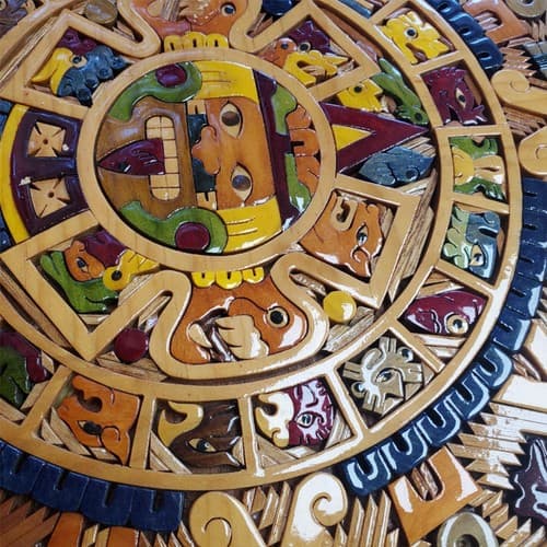 Beautiful Aztec Mayan Calendar Hand Carved Wooden Art - Thumbnail 7
