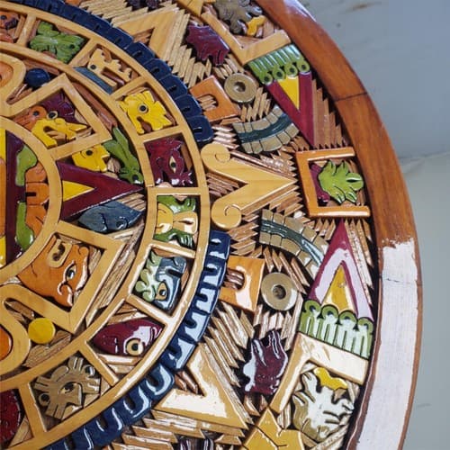 Beautiful Aztec Mayan Calendar Hand Carved Wooden Art - Thumbnail 8