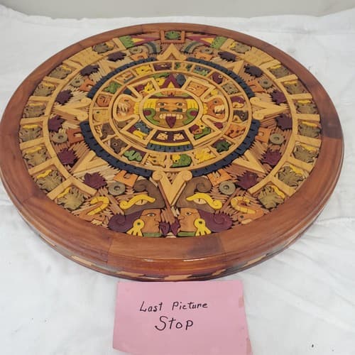 Beautiful Aztec Mayan Calendar Hand Carved Wooden Art - Thumbnail 12