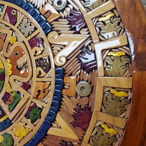 Beautiful Aztec Mayan Calendar Hand Carved Wooden Art - Thumbnail 10