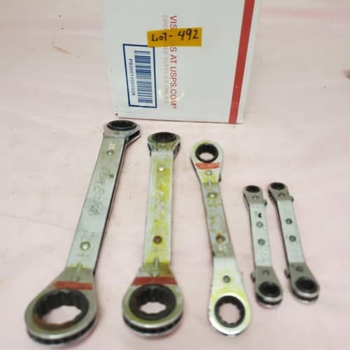 Lot of 5 Assorted Ratcheting Box End Wrench Set LOT-492 - Image 1