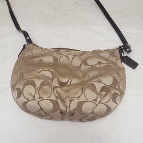 Vintage COACH Wristlet Khaki Brown Purse Leather Trim with Coach ID tag - Thumbnail 4