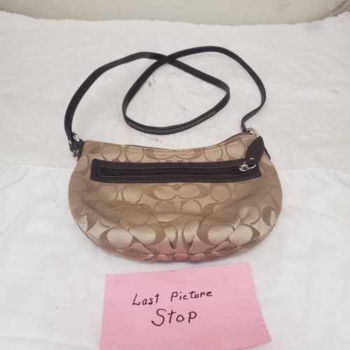 Vintage COACH Wristlet Khaki Brown Purse Leather Trim with Coach ID tag - Thumbnail 7