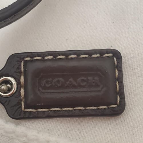 Vintage COACH Wristlet Khaki Brown Purse Leather Trim with Coach ID tag - Thumbnail 6