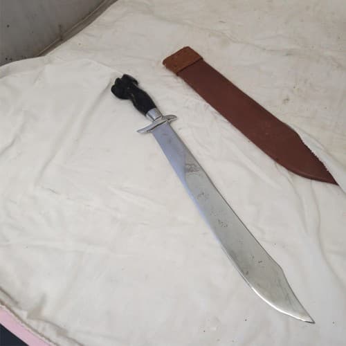 D2 Tool Steel Custom Sword Knife Hunting Machete with Leather Sheath - Thumbnail 4