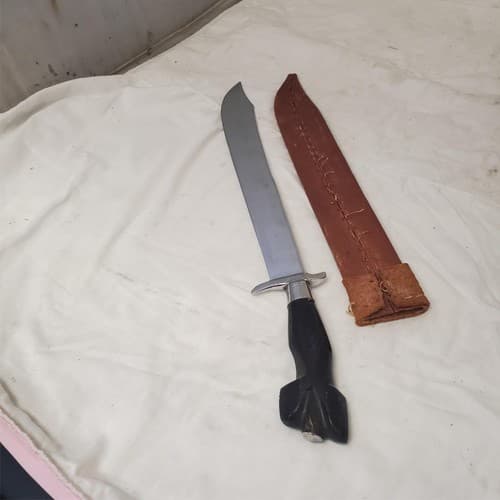 D2 Tool Steel Custom Sword Knife Hunting Machete with Leather Sheath - Thumbnail 8