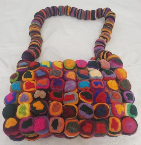 Vintage Felt Clutch Cherry Made in Nepal Handbag - Thumbnail 3