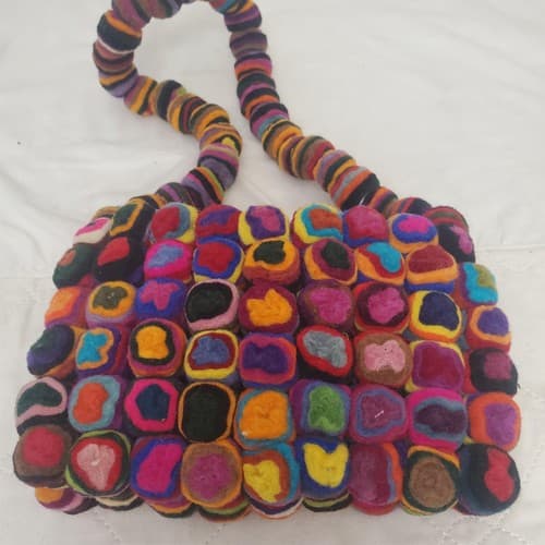 Vintage Felt Clutch Cherry Made in Nepal Handbag - Thumbnail 2