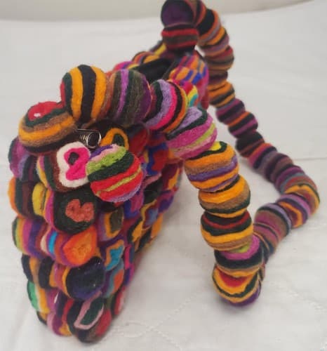 Vintage Felt Clutch Cherry Made in Nepal Handbag - Thumbnail 5