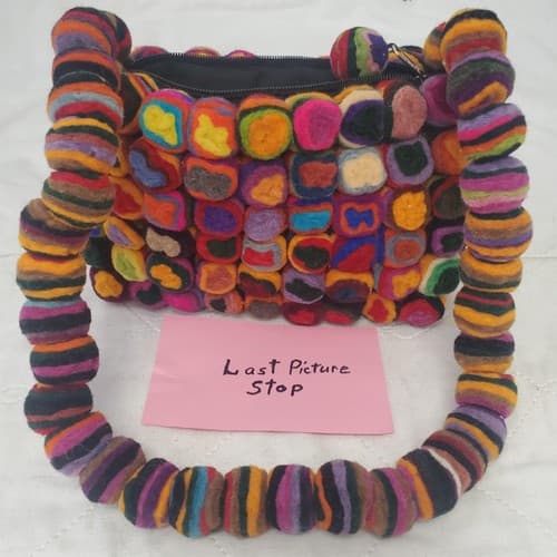 Vintage Felt Clutch Cherry Made in Nepal Handbag - Thumbnail 8