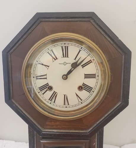 Vintage 1920s Seikosha Octagon Drop Regulator Wall Clock Japan Schoolhouse Style - Thumbnail 2