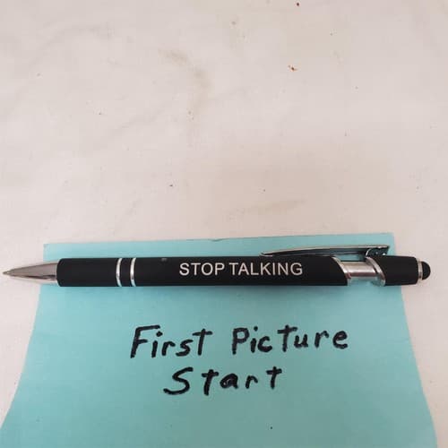 Black Misprint Metal Retractable Soft Touch Stylus Pen with Stop Talking Print - Image 1