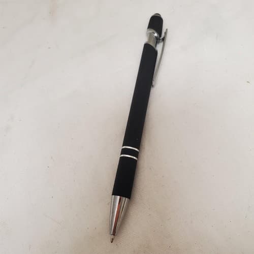 Black Misprint Metal Retractable Soft Touch Stylus Pen with Stop Talking Print - Thumbnail 2