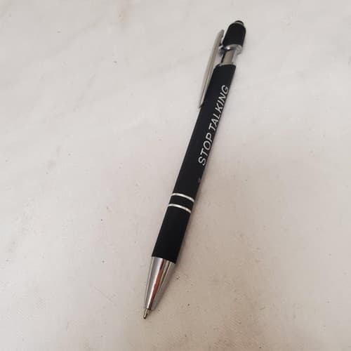 Black Misprint Metal Retractable Soft Touch Stylus Pen with Stop Talking Print - Thumbnail 3