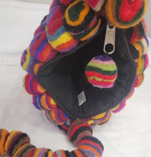 Vintage Felt Clutch Cherry Made in Nepal Handbag - Thumbnail 6