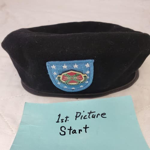 DSCP Garrison Collection Black Wool Beret Hat Cap w/ Serve the Warrior Pin - Image 1