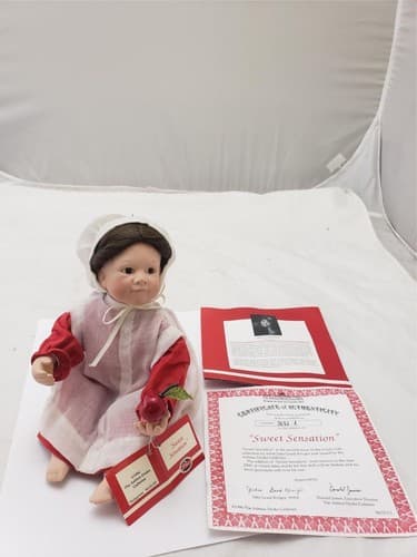The Ashton-Drake Galleries Sweet Sensation Amish 8" Doll Red Dress Apron Apples - Image 1