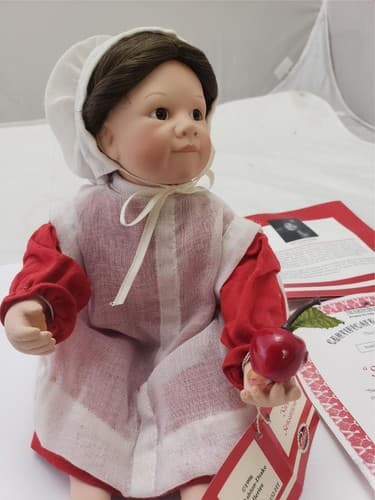 The Ashton-Drake Galleries Sweet Sensation Amish 8" Doll Red Dress Apron Apples - Thumbnail 3