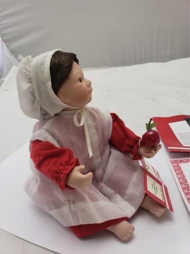 The Ashton-Drake Galleries Sweet Sensation Amish 8" Doll Red Dress Apron Apples - Thumbnail 4