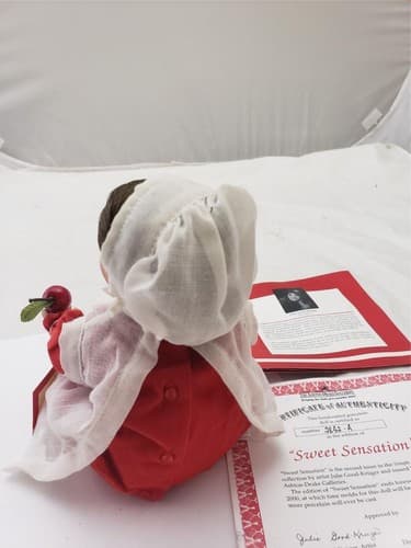 The Ashton-Drake Galleries Sweet Sensation Amish 8" Doll Red Dress Apron Apples - Thumbnail 5