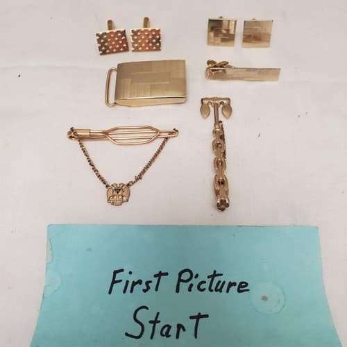 Lot of Vintage Gold Tone Men's Accessories Cufflinks, Tie Bars & More - Image 1