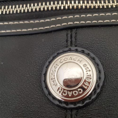 Coach Black Leather with Patent Leather Trim and Bright Blue Liner - Thumbnail 2