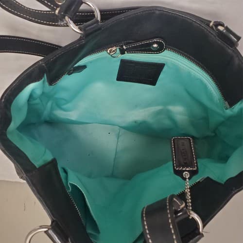 Coach Black Leather with Patent Leather Trim and Bright Blue Liner - Thumbnail 4