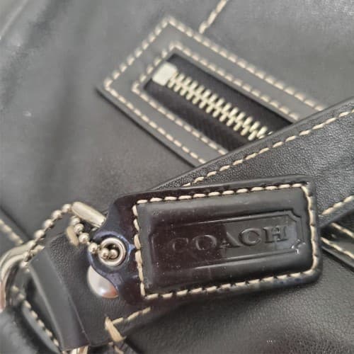 Coach Black Leather with Patent Leather Trim and Bright Blue Liner - Thumbnail 3