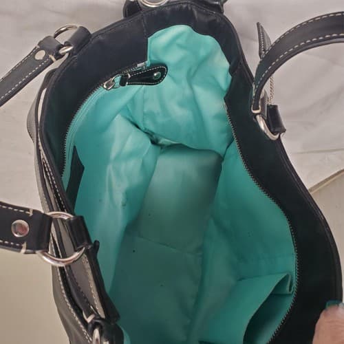 Coach Black Leather with Patent Leather Trim and Bright Blue Liner - Thumbnail 5