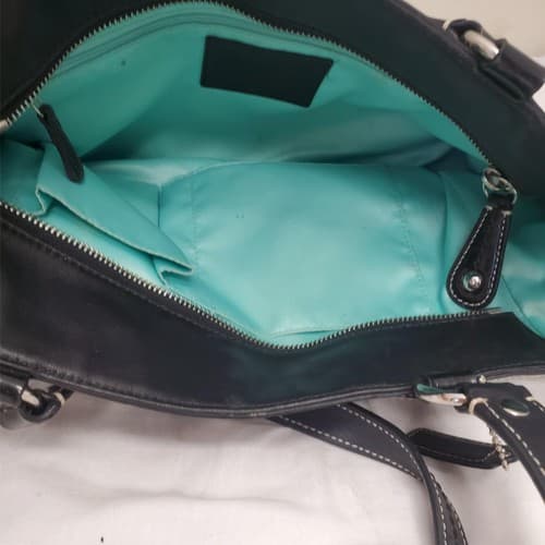 Coach Black Leather with Patent Leather Trim and Bright Blue Liner - Thumbnail 7