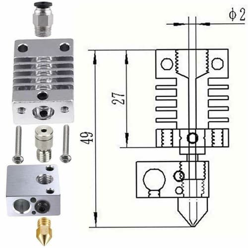 3D Printer Assembled CR10 Hotend Nozzle Heatsink Kit - 1.75mm .4mm - Thumbnail 5