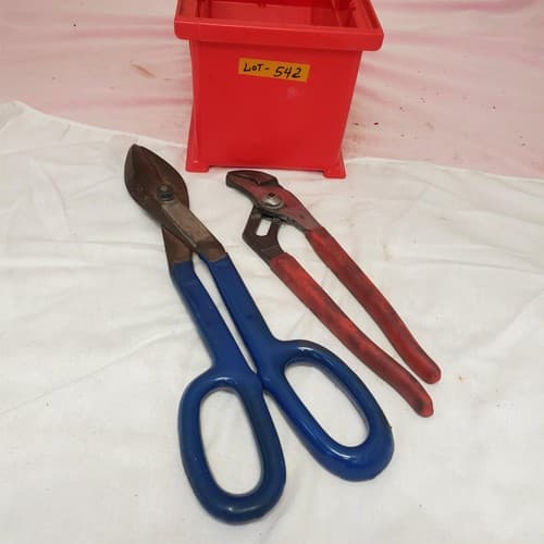 Lot of 2 Tin Snips and Adjustable Tongue Groove Pliers Set LOT-542 - Image 1
