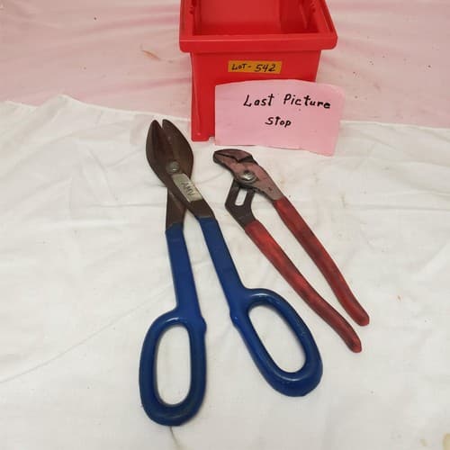 Lot of 2 Tin Snips and Adjustable Tongue Groove Pliers Set LOT-542 - Thumbnail 7