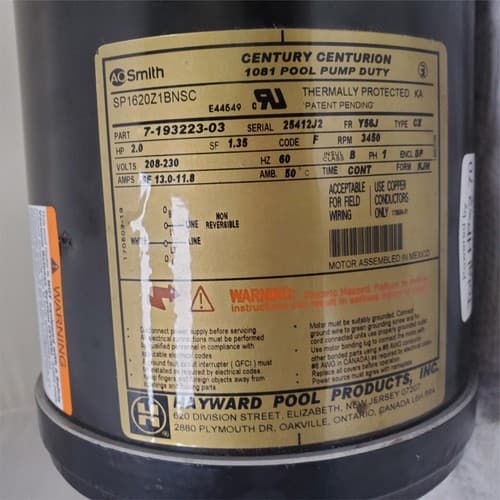 Hayward Swimming Pool Pump Motor Power SP1620Z1BNSC - Thumbnail 2