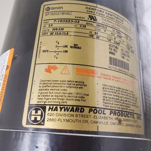 Hayward Swimming Pool Pump Motor Power SP1620Z1BNSC - Thumbnail 3